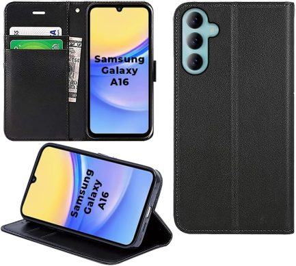 Samsung Galaxy A16 4G/5G - Δερματίνη Αναδιπλούμενη Book Case με Ενσωματωμένη Θήκη Σιλικόνης – Black oem